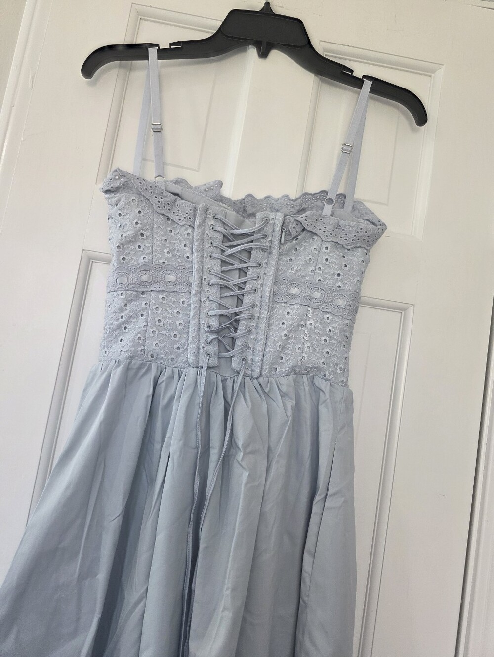 House of CB jaime periwinkle twilight cotton eyelet corset lace up midi dress XS - Picture 8 of 9